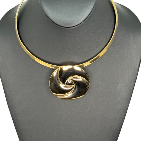 Vintage 80's Torque Choker Necklace Statement Gold Swirl Y2K Glam - Picture 1 of 8